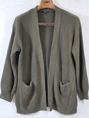 Quince Olive Green 100% Organic Cotton Oversize Fisherman Open Front Cardigan S